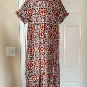 LOFT Orange and Cream Patterned Maxi Dress